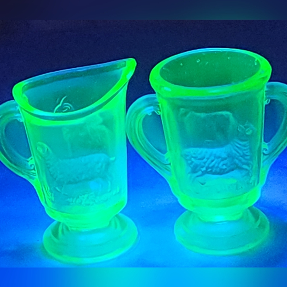 Vintage Uranium Green Glass Creamer and Sugar Set